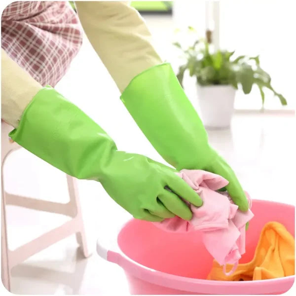 Dishwashing Rubber Gloves Non-slip Household Laundry Kitchen Cleaning Gloves – Pair (random Color)