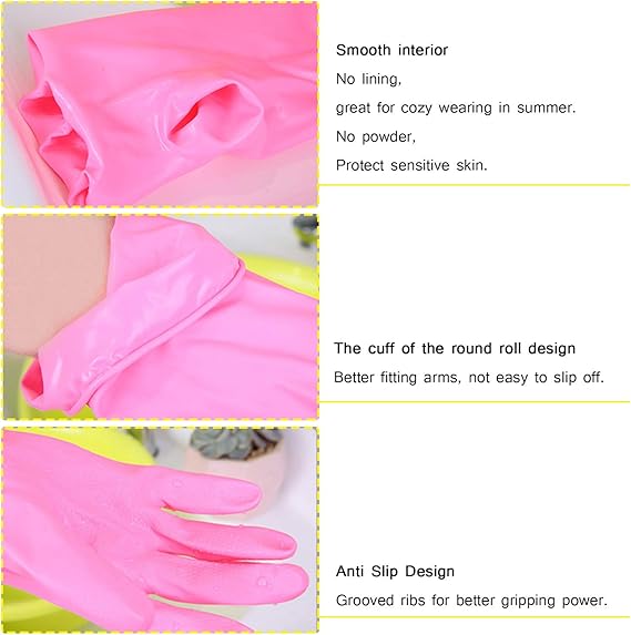 Dishwashing Rubber Gloves Non-slip Household Laundry Kitchen Cleaning Gloves – Pair (random Color)